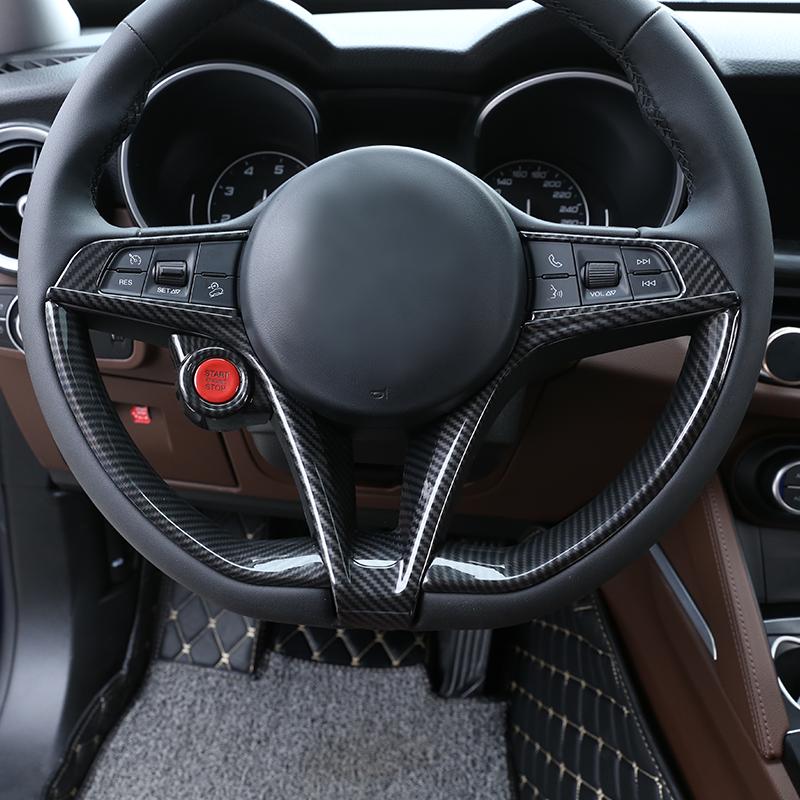 Pour 17-19 Alfa Romeo Giulia/Stelvio volant cadre en V Boîte de démarrage une touche Autocollant de décoration bouton de volant ABS