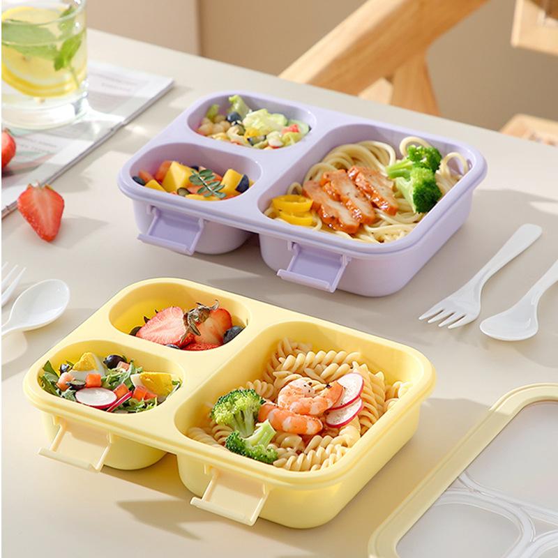 Macaron Colors Bento Box Plastic Large Capacity Lunch Box Children School Picnic Compartment Food Container Kitchen Supplies
