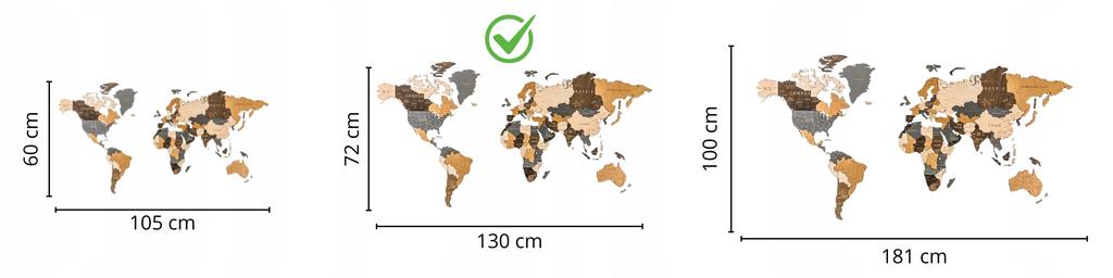3D Wooden World Map Beige Brown 130x72cm Cities Wall Decoration