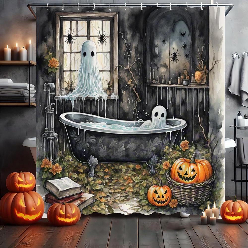 Amusing and Creative Skeleton Skull Shower Curtain Waterproof Bathroom Curtain Funny Scary Halloween Home Decorative Curtain