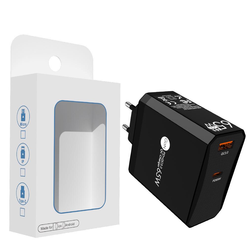 PD65W GaN Dual-Port Fast Charger for Computers and Tablets - European Standard Adapter
