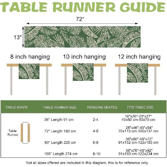 Spring Summer Tropical Plant Table Runner, Green Palm Leaves Monstera Kitchen Dining Table Decoration, Seasonal Botanical Burlap Indoor Outdoor Home