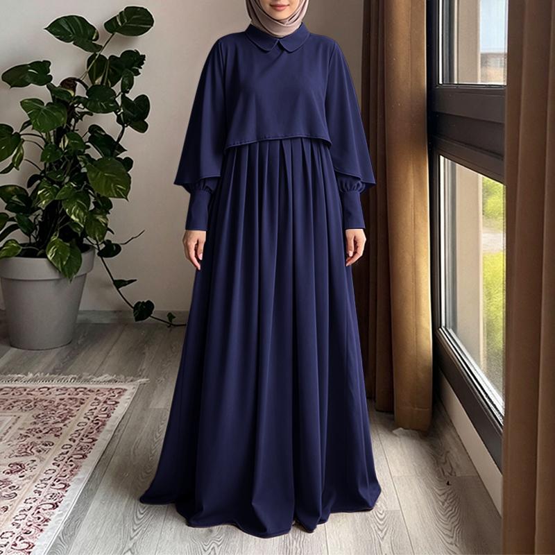 ZANZEA Women Muslim Casual Round Neck Solid Color Long Sleeve Loose Dress
