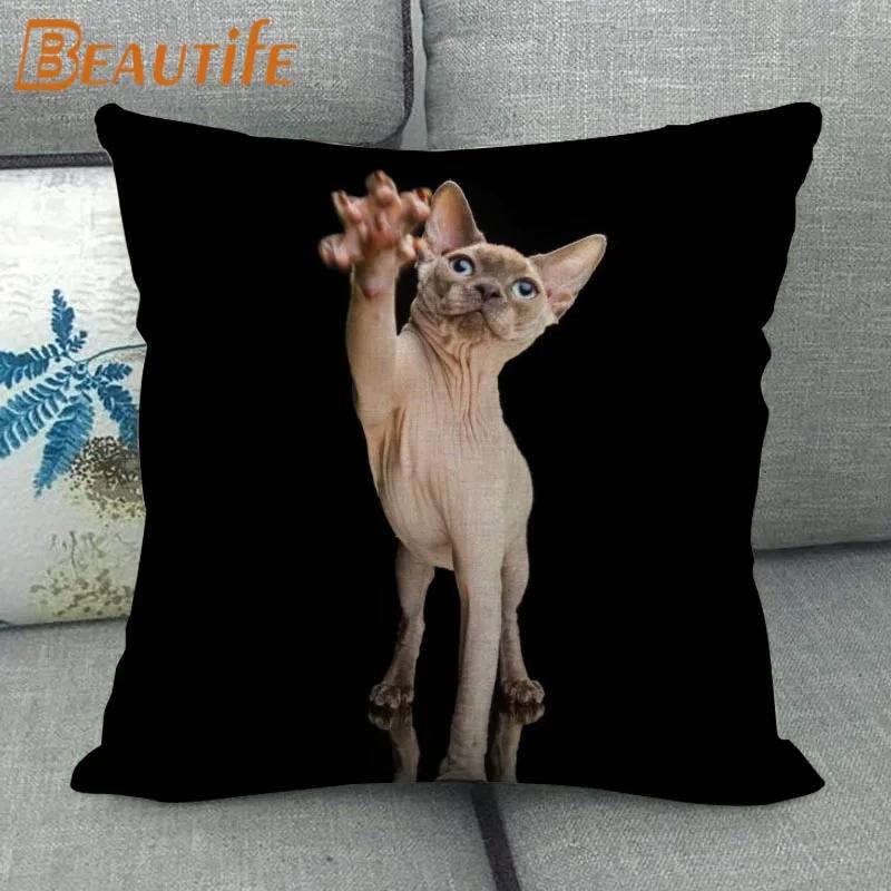 45X45cm Sphynx Katze Kissenbezug Quadratisch Reißverschluss Baumwolle Leinenstoff Kissenbezüge Schlafzimmer Zuhause Dekorativ Jungen Mädchen Geschenk