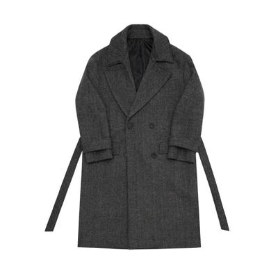 Winter Thickened Woolen Coat Men's Korean Style Over-the-knee Mid-length Windbreaker Loose Herringbone Woolen Coat
