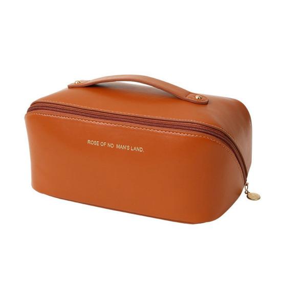 

Дорожня косметичка, що розкривається пласко, водонепроникна, зі штучної шкіри, органайзер для туалетного приладдя з кількома відділеннями для відпустки кавовий
