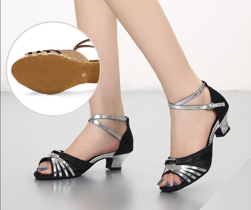 Latin Dance Shoes For Women Mid Heel Sneakers Square Dance Shoes Sandals Square Ballroom Satin Banquet Ladies Shoes
