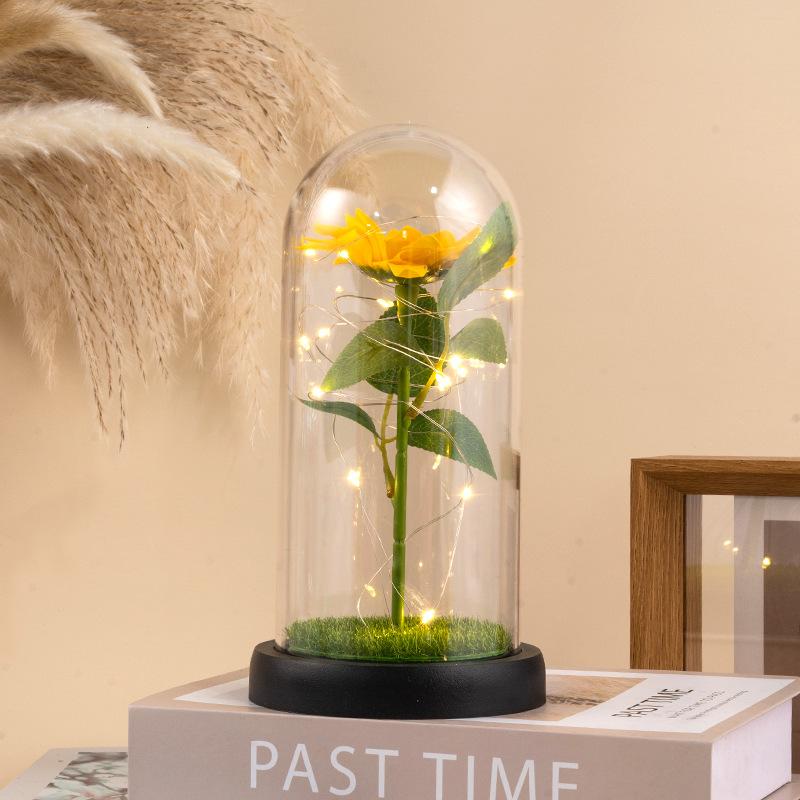 Glass Lampshade with Sunflower Imitation Preserved Flowers, Source-direct, Perfect for Valentine's Day and Qixi Festival Gifts
