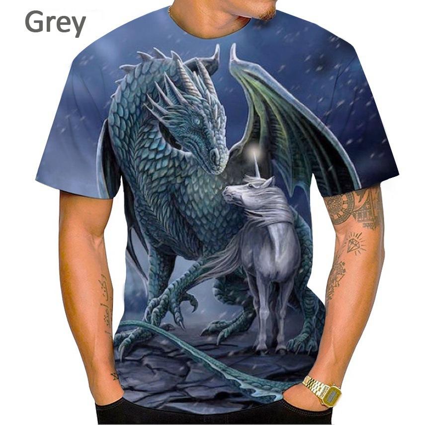 Summer Round Neck Dragon Series 3D Print Top Fashionable Casual Short Sleeved Men's T-shirts