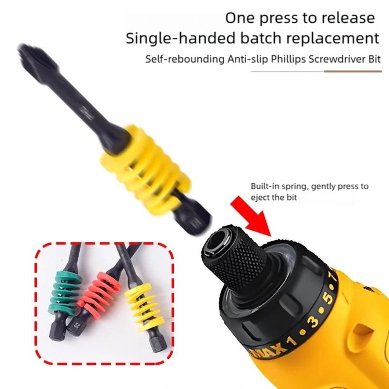 3 Piece Auto Ejecting Screwdriver Bits Nonslip Serrated Head Durability Steel Magnetic Grip for Hand Tool 65/90/110mm