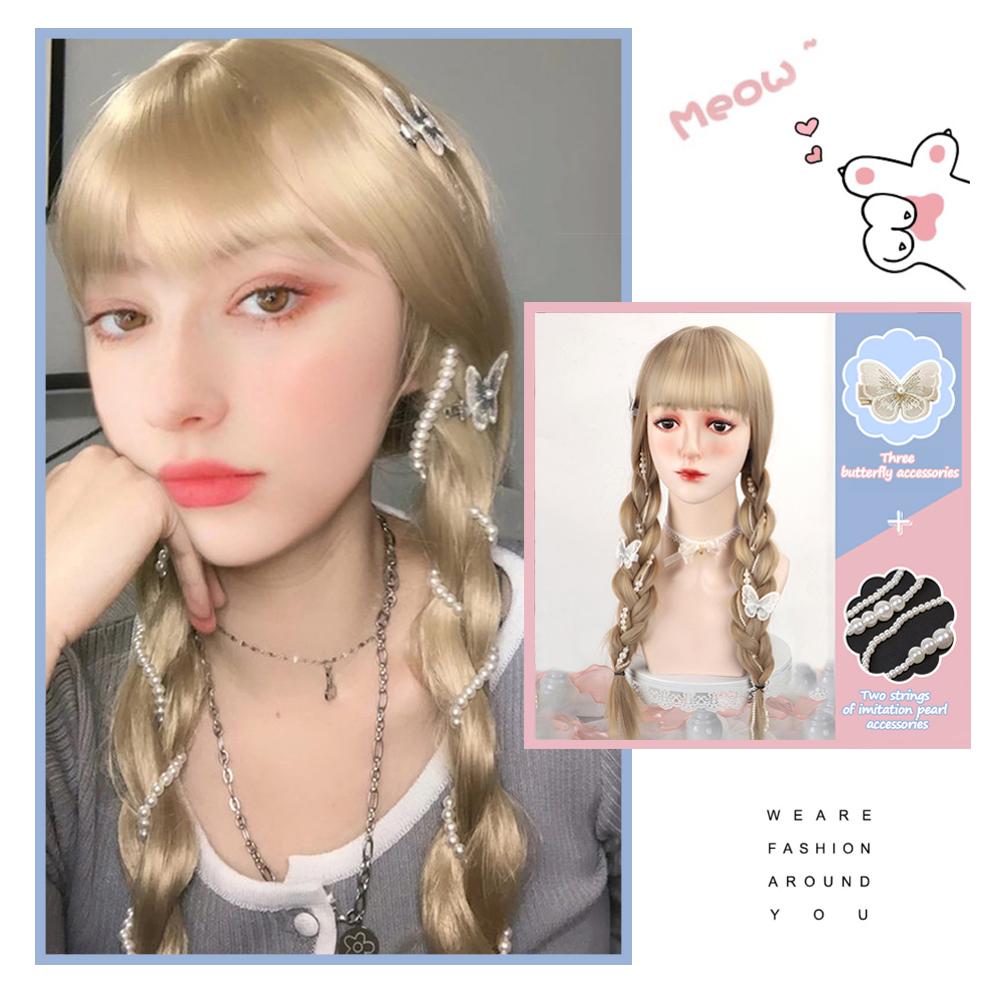 

Женский натуральный длинный парик с жемчужной косой, золотисто-черный, с заплетенной косой