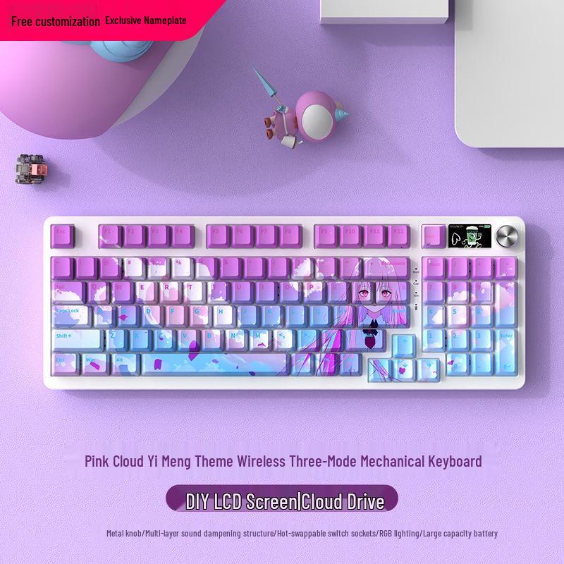 Silent Wireless Bluetooth Mechanical Keyboard, 98-Key, Blue Switch, Three-Mode, High-Profile Design for Gaming and Office Use