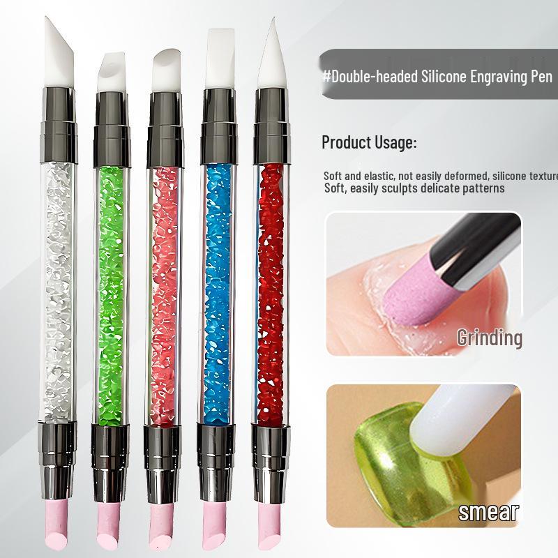Dual-Ended Rhinestone Nail Art Pen with Silicone Tip for Pearlescent Design and Outlining
