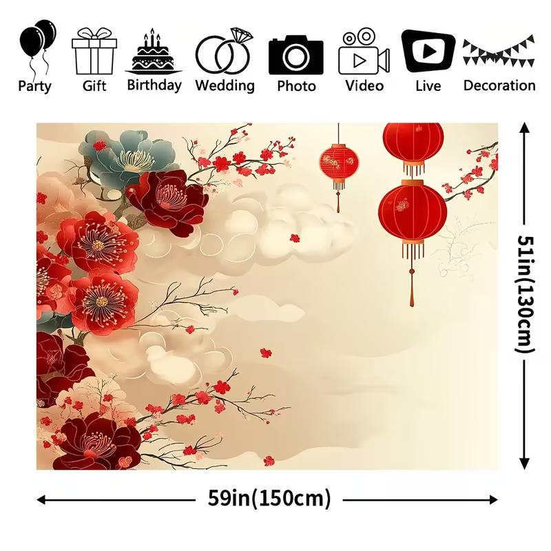 2D Spring Festival Red Plum Blossom Background Cloth for Photoshoot