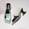 Women's Shoes Summer Transparent Film Slippers Color Matching Half Drag Sandals Open Toe Thick Heels
