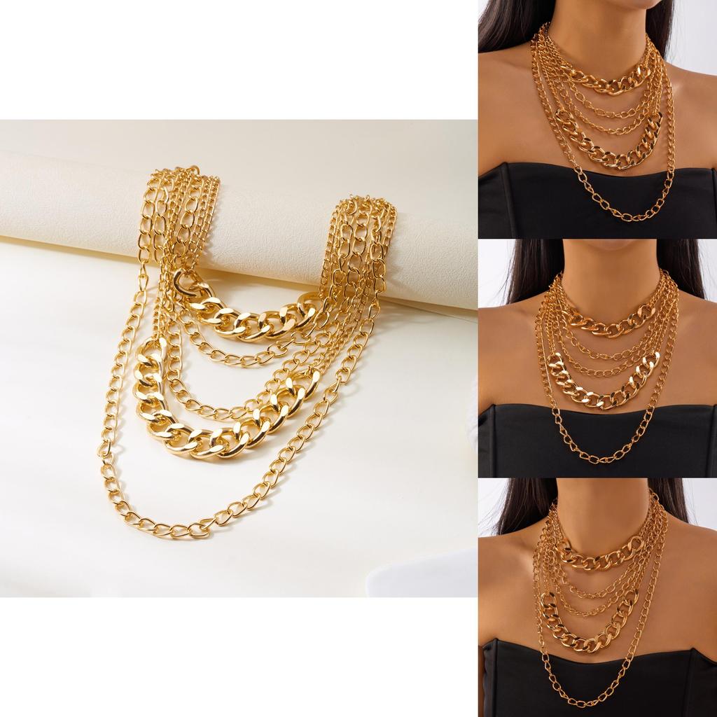 Collier Punk Géométrique Superposé Avec Chaîne Surdimensionnée Pour Femmes Et Hommes