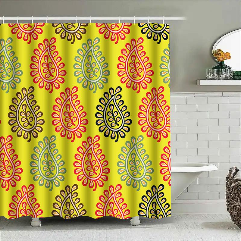 Brightly Colored Bath Shower Curtain Multicolored Floral Print Waterproof Fabric Bathroom Decor Set For Home Decoration (Yellow
