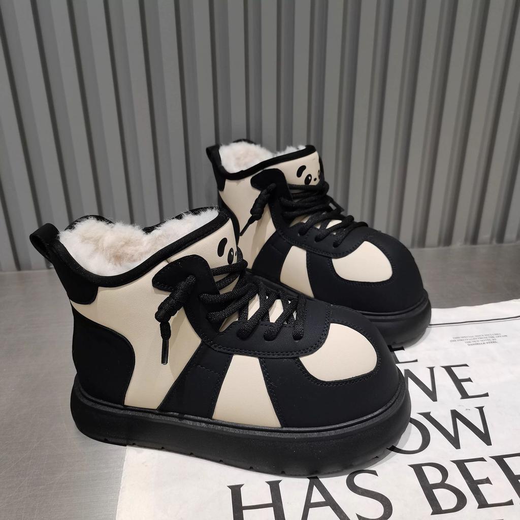 Fashion Panda Cotton Shoes Platform Ankle Winter Boots for Women Thicken Fur Snow Boots 2025 New Cotton Soft Leisure Original Woman Shoes