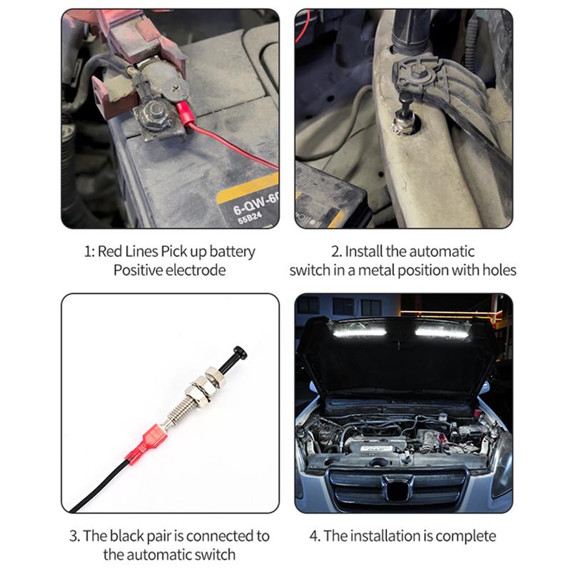 SEAMETAL Car Under Hood LED Light Bar Engine Work Inspection Repair Automatic Lighting Kit Waterproof Universal White Light Bars