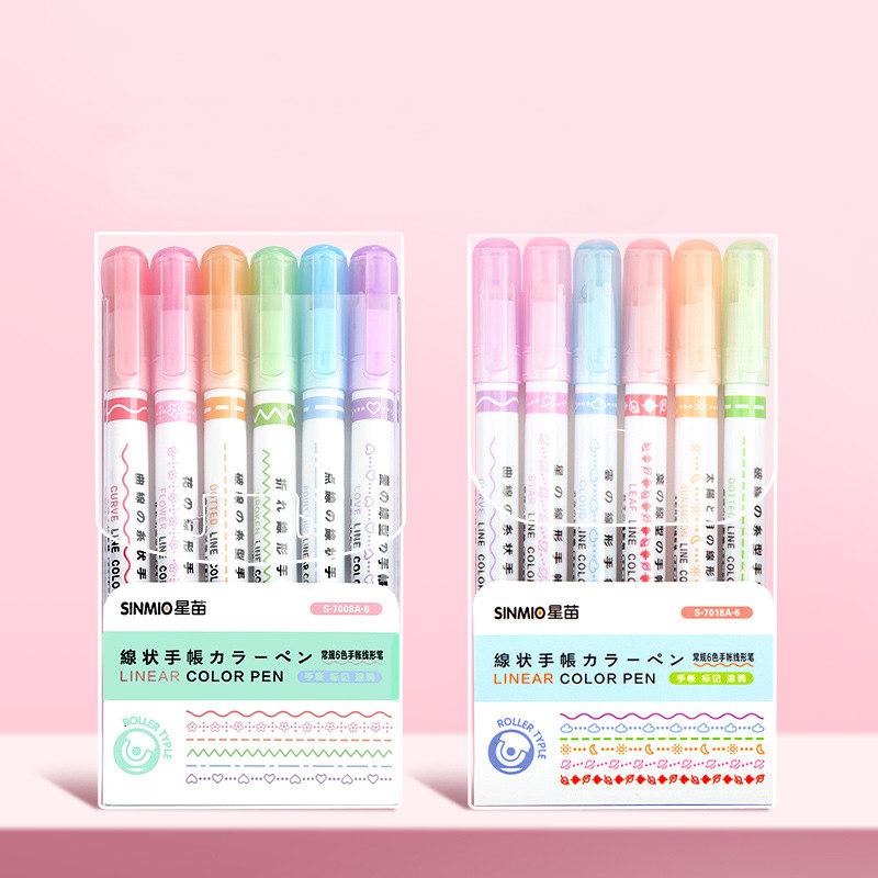 

12 шт./набор цветочных линий, маркер-маркер, роллер, изогнутый лайнер, маркер, кавайные корейские канцелярские принадлежности для школы, офиса, подарки 12 PCS