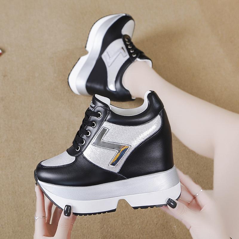 Fashion Women Ankle Boots 2025 Autumn High Platform Sneakers Height Increasi Leather Shoes 10CM High Heel Boots Trainers Bling Boots