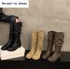 Winter Women Western Cowgirl Boots Fashion Slip On Long Booties Designer Square Low Heels Botas De Mujer