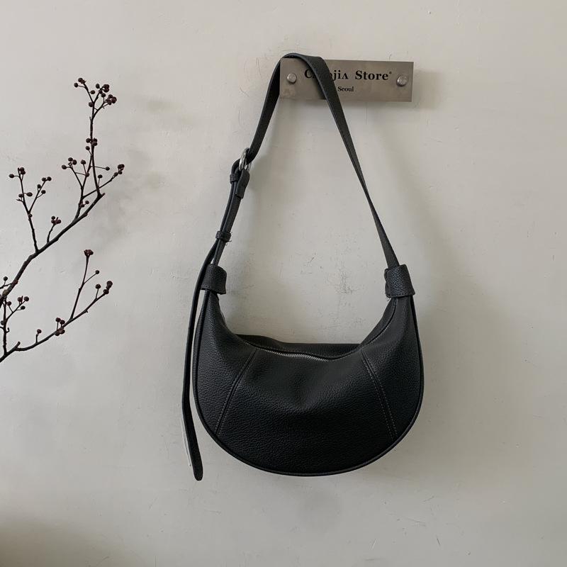 Retro Simple Solid Color PU Leather Women's Shoulder Bags Versatile Ladies Dumpling Bag Large Capacity Female Crossbody Bag