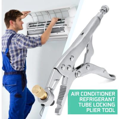 Braçadeira de Recuperação de Refrigerante para Travamento de Tubo de AC - Alicate de Aço para Reparo de Refrigeração e Soldagem (Durável, Ajuste Preciso)