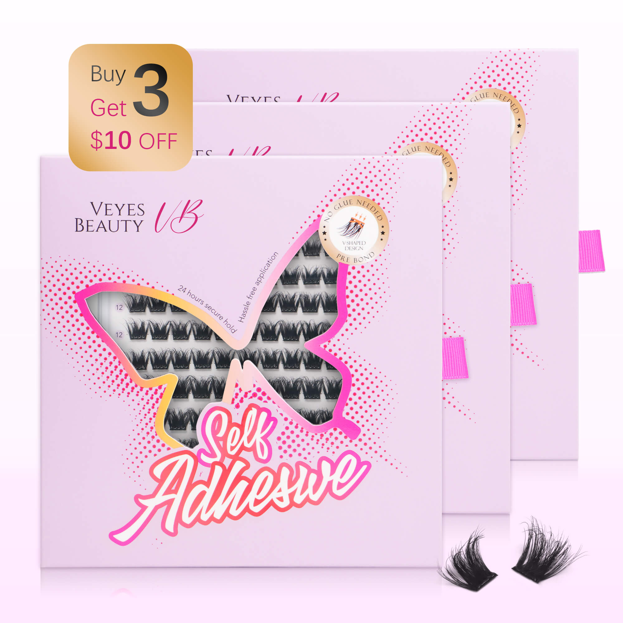 

Veyesbeauty Marvel Cluster Lashe Pre-Glued Invisible Band Clear Adhesive 100 Clusters 10-16mm 3 x Lash Tary чорний