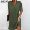Fashion Summer Spring Solid Color Print V-Neck Short Sleeve Casual Dresses