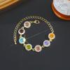 2PCS Colorful Zircon Necklaces Bracelets Sets Fashion Exquisite Flower Stainless Steel Jewelry For Women Daily Party Accessories
