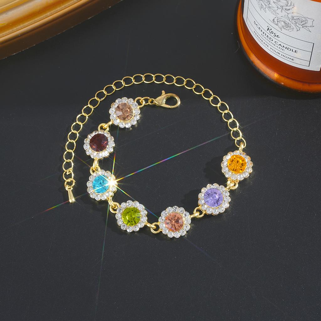 2PCS Colorful Zircon Necklaces Bracelets Sets Fashion Exquisite Flower Stainless Steel Jewelry For Women Daily Party Accessories