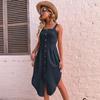 Summer solid color suspender skirt slim-fitting irregular cotton and linen dress