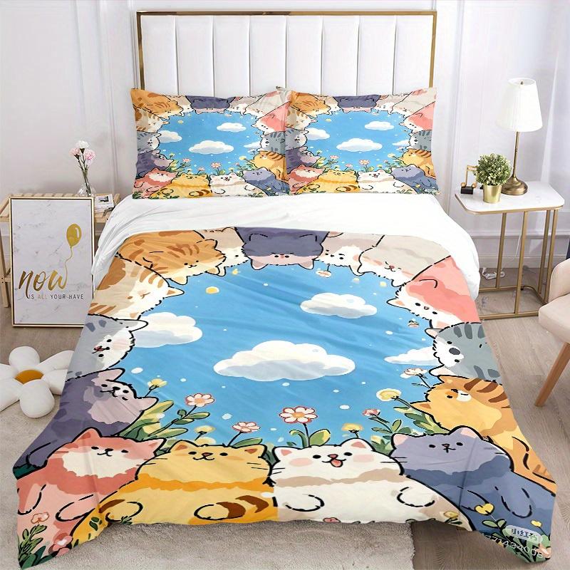 3pcs Cute Cats Bedding Set, Breathable And Soft, Suitable for All Seasons Machine Washable, Suitable for Bedroom Decoration,yy250822157