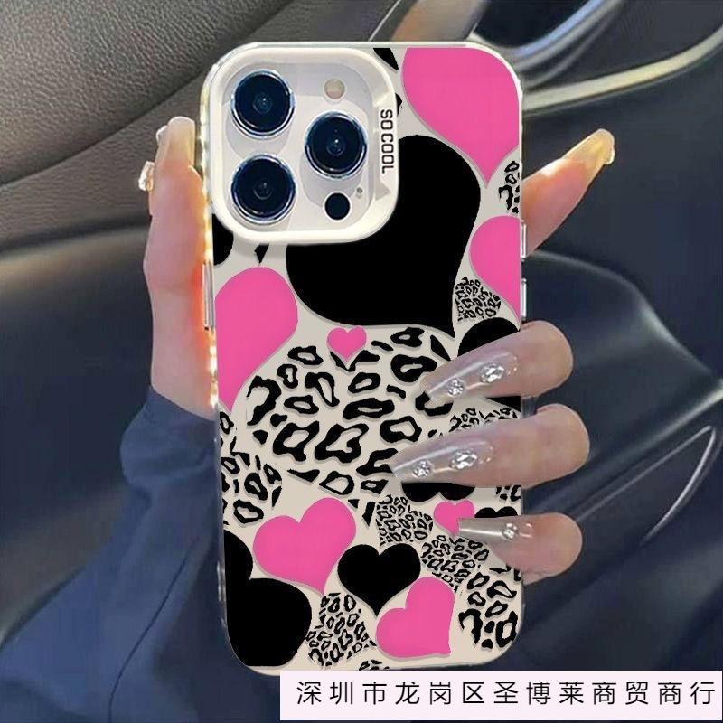 Leopard print heart case compatible with iPhone 16 Pro Max case, iPhone 15 Pro 14 Fashion 13 Niche 12