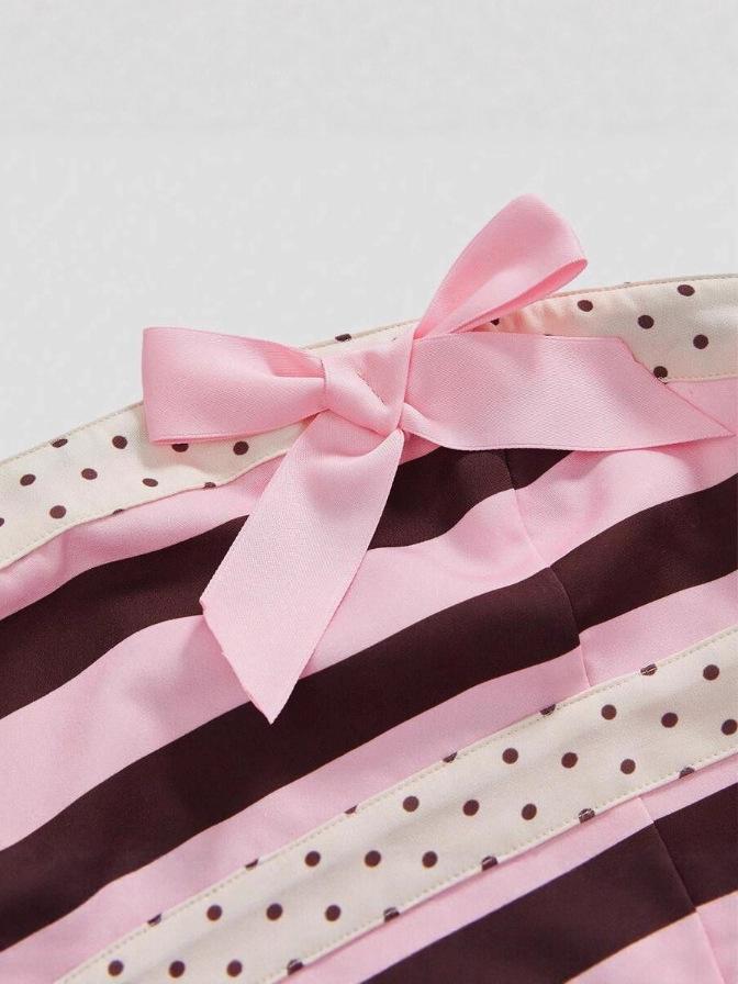 Women's Sweet Girl Striped Polka Dot Corset Top: Summer Bow Knot Bandeau Cropped Bustier