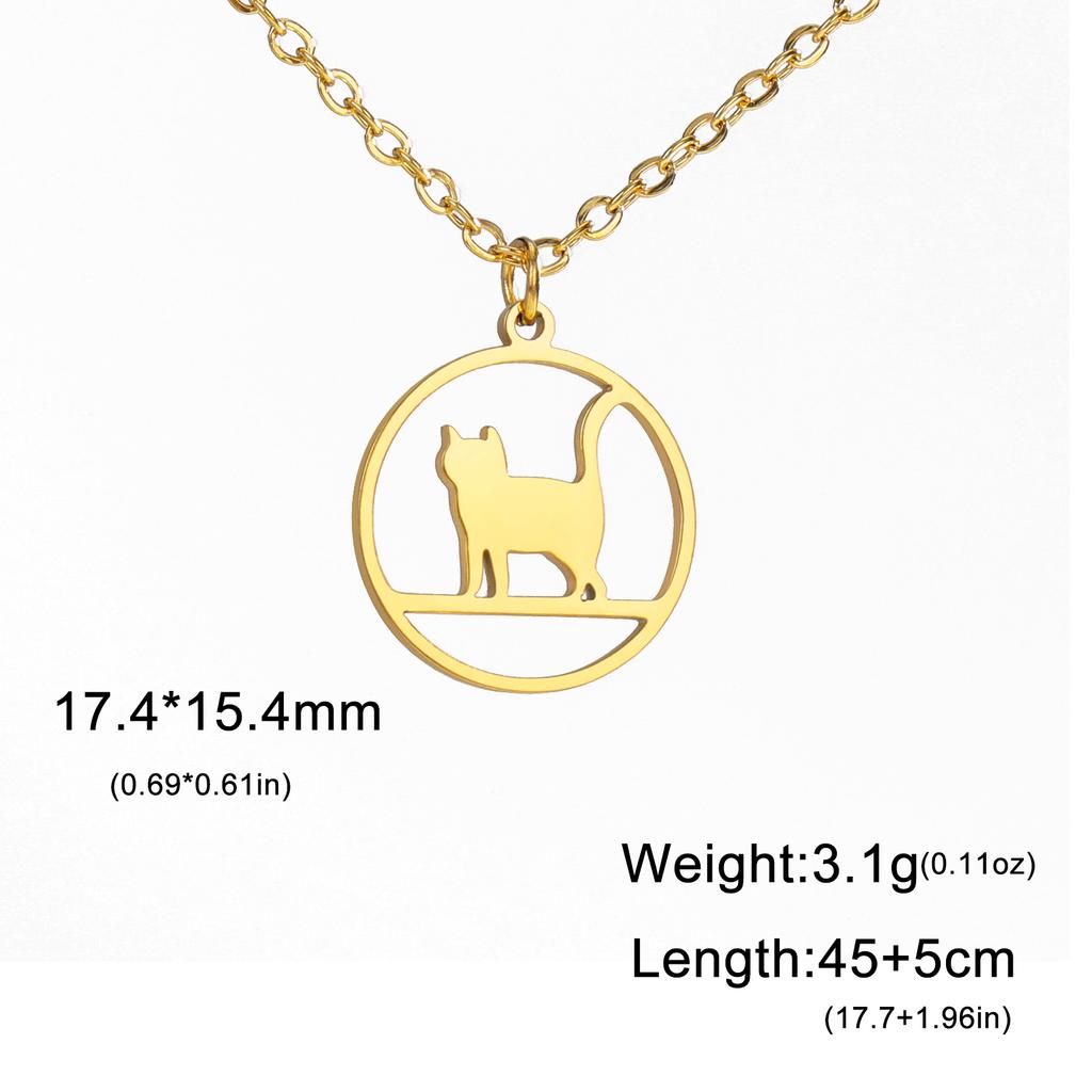 Cazador Walking Cat Kitten Necklace for Women Stainless Steel Round Pendant Animal Chain Necklaces Jewelry 2026 Wholesale New