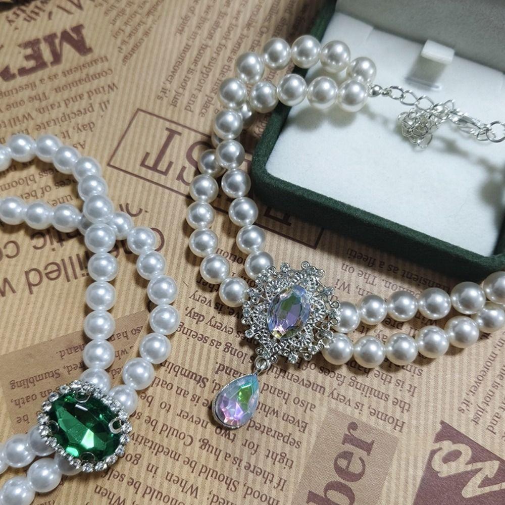 Adjustable Rhinestone Necklace Crystal Pendant Pet Collar Shiny Cat Pearl Necklace Pet Cat/dog