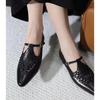 Sheepskin Version~ Silver Single Shoes Women's Summer Pointed Leather Woven Hollow Flat-bottomed Versatile Small Leather Shoes Mary Jane Shoes