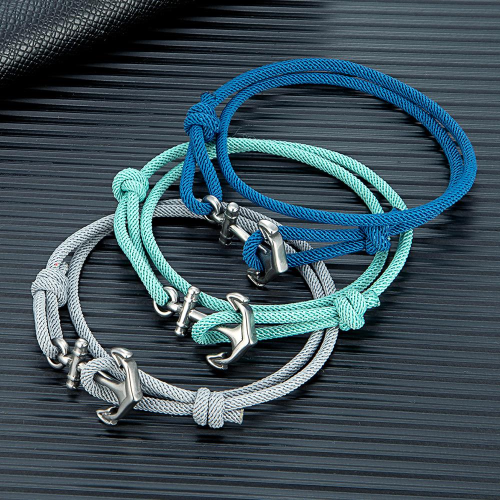Nautical Men Anchor Bracelet Handmade Adjustable Surfering Rope Braslet Unfading 3mm Thin String Braclet Homme