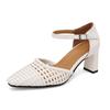 RLN French Woven Hollow Bag Head Sandals  Summer Thick Heel T-strap Roman Shoes