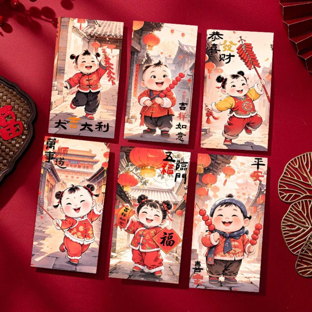 6pcs Cartoon New Year Red Envelopes Traditional Gifts Packing Bags Celebration Party