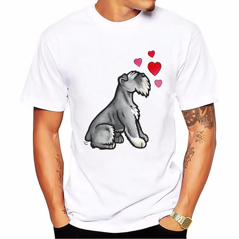 Vintage Schnauzer Animal Print Tshirt Homme Summer White Short Sleeve TShirt Funny T Shirts Dog Lover Gift Tee Summer Tops