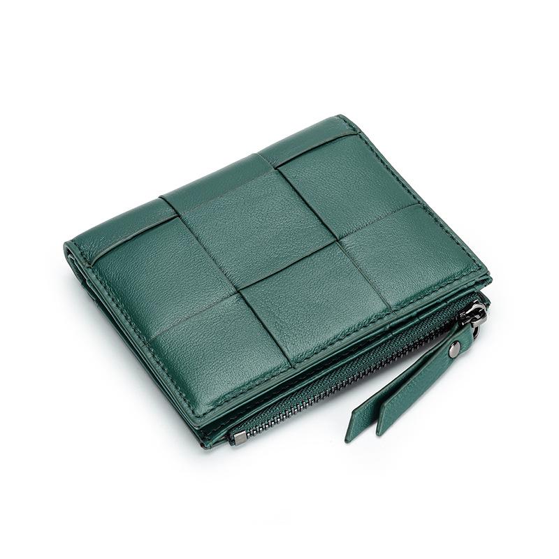 

Женский короткий вертикальный кошелек из овчины - стиль 2025 года, японская и корейская натуральная кожа, кошелек для монет на молнии, дизайн бифолд зелёный
