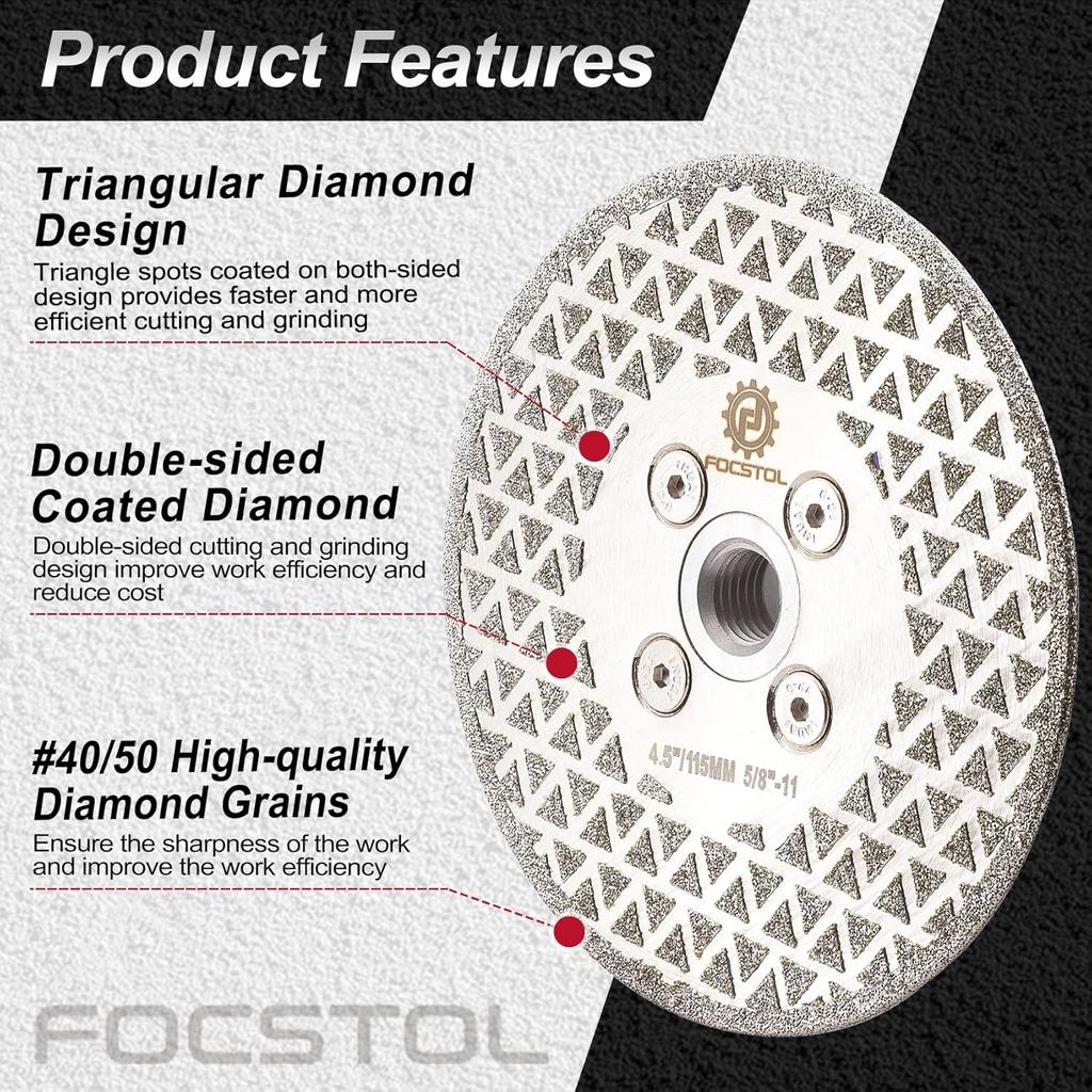 Diamond Cutting Grinding Discs - 4.5''(115mm) Electroplated Double Side Diamond Blade for Granite Marble Procelain Ceramic Tile Quartz 5/8-11 Thread