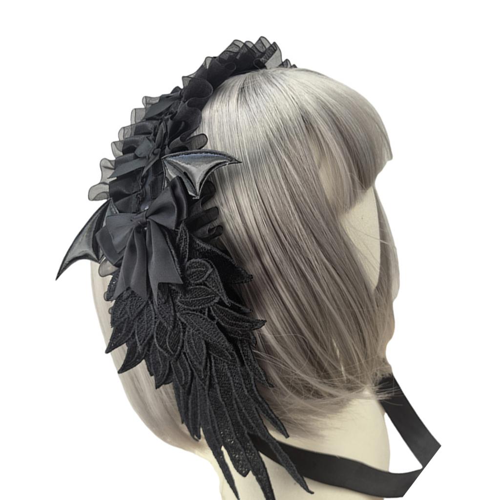 Elegant Lolita Headband Featuring Winged Lace Bowknot Vintage Style Headwear Accessory for Cosplay and Daily Wear