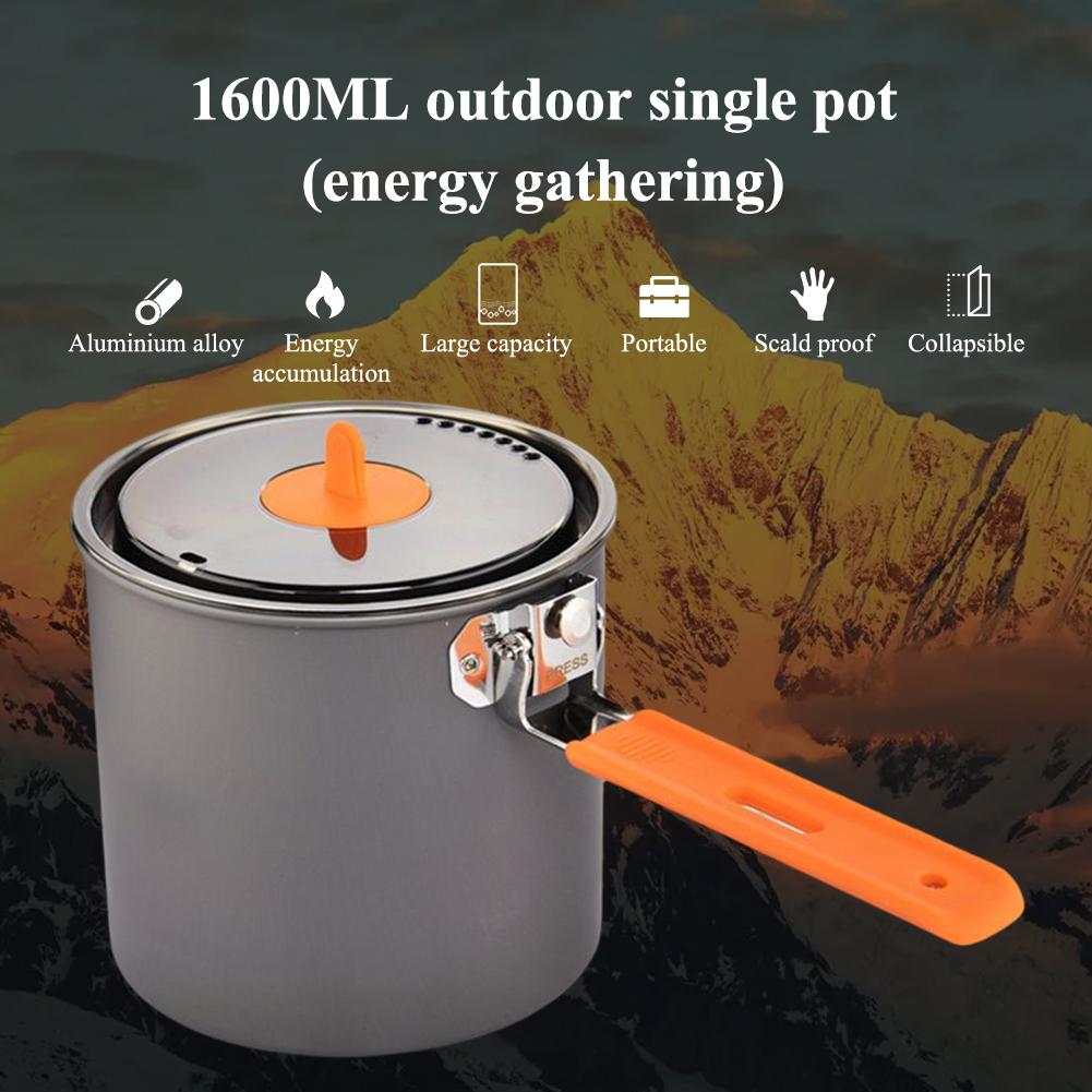 1600ml Camping Pot Energy-gathering Portable Aluminum Alloy Pot Cooking Utensils For Outdoor Hiking Backpacking