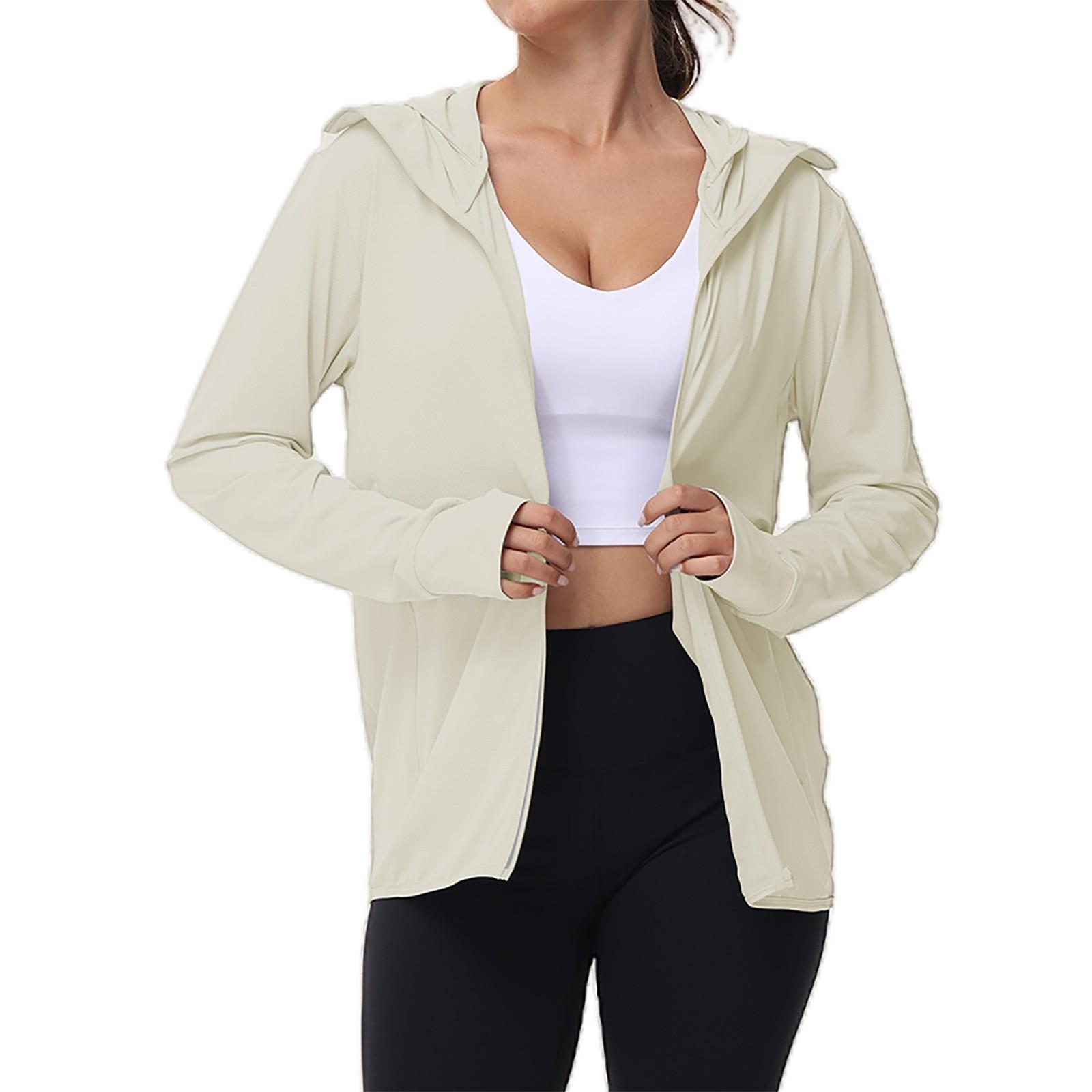 

Женская куртка UPF Sun Shirts с капюшоном на молнии с УФ-защитой и длинным рукавом, летняя, из ледяного шелка, для активного отдыха с карманами L бежевый