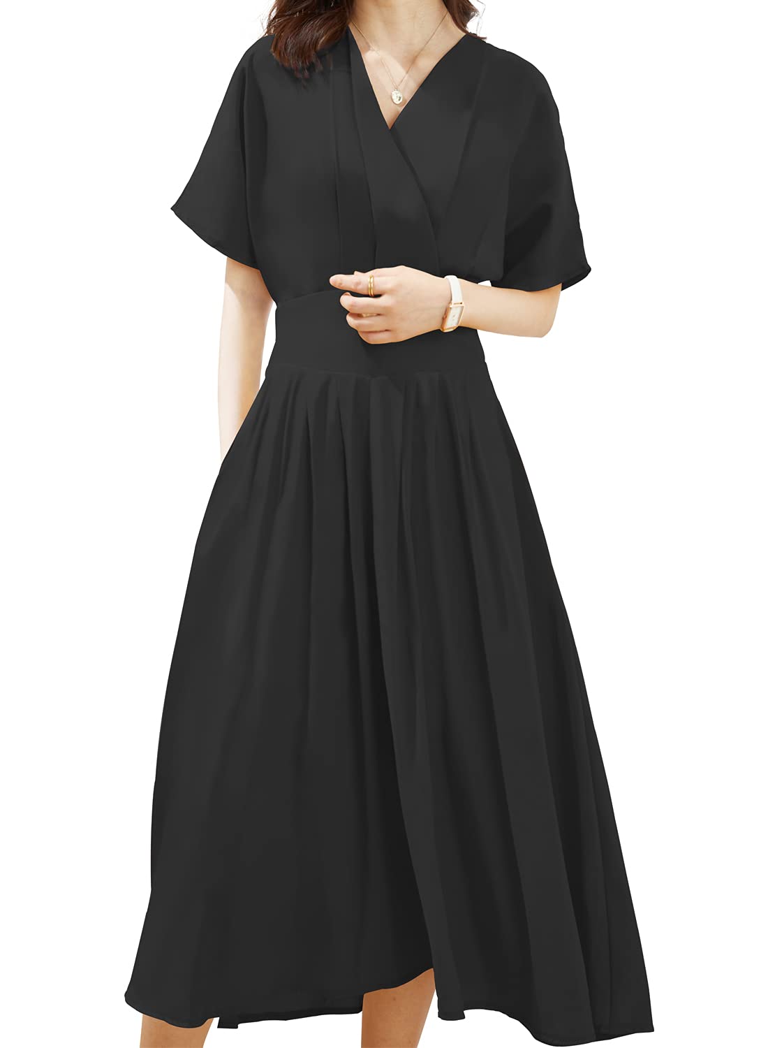 

Yino Maxi Elastic Long Chiffon Plus Short Loose Summer Dress Women s Dress, V-Neck, Chiffon, Waist, Dress, Sizes, Sleeves, Lined, Fit, Slimming, чёрный