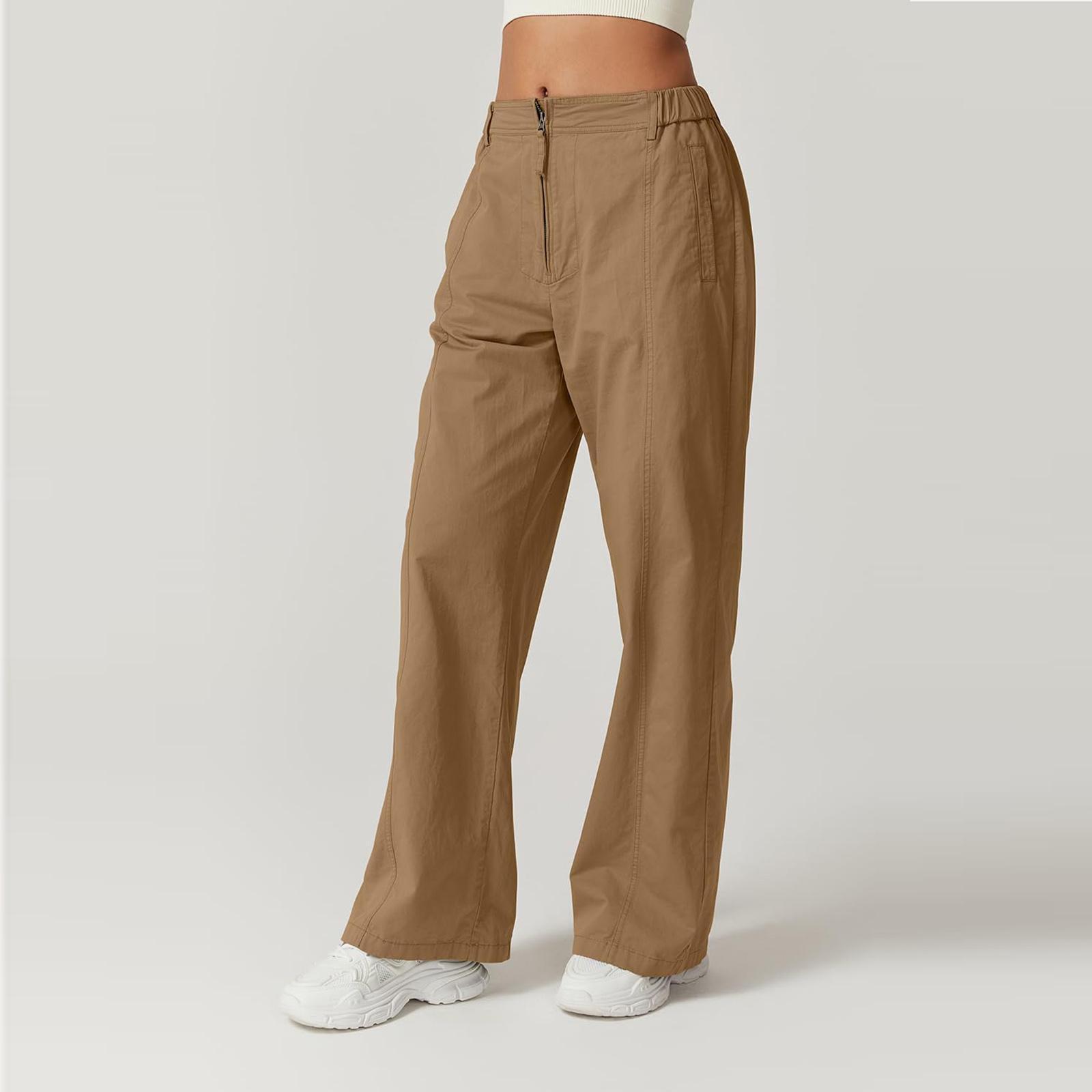 

Women s Casual Fashion High Waist Personality Loose Straight Trousers S коричневый